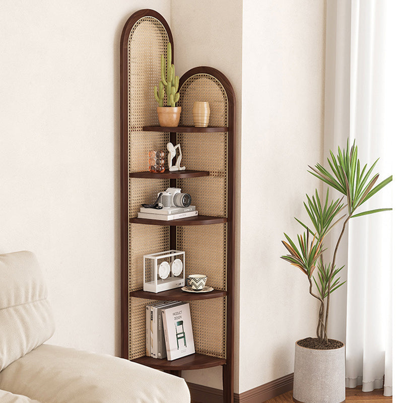Traditional Chinese Pine Wood PE Arched Corner Shelf Unit 5-Tier For Living Room