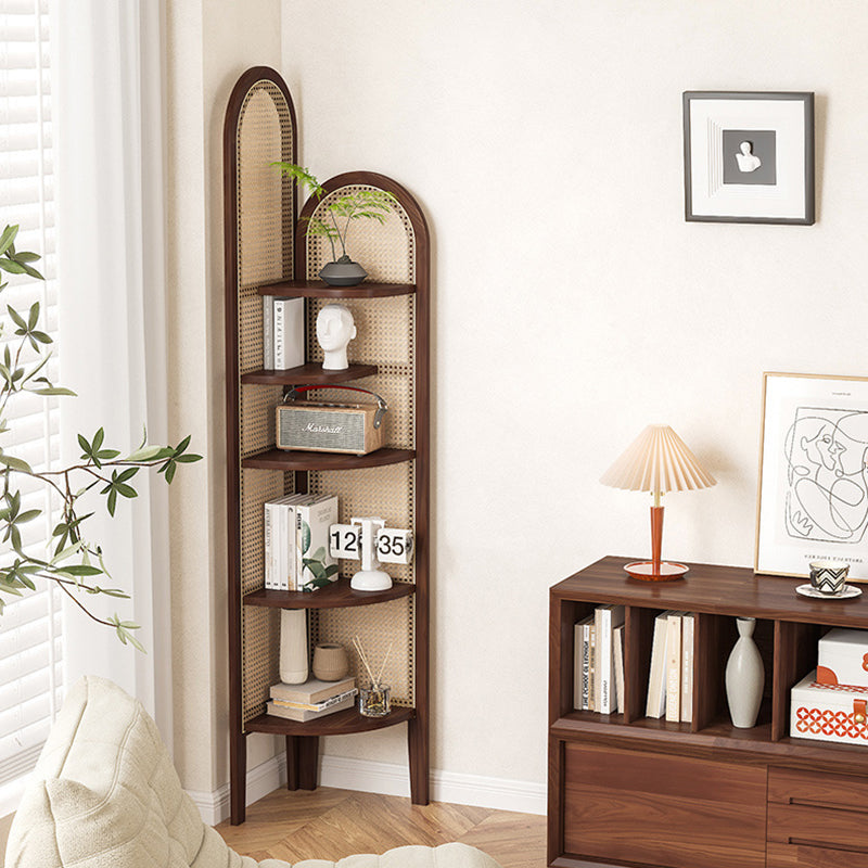 Traditional Chinese Pine Wood PE Arched Corner Shelf Unit 5-Tier For Living Room