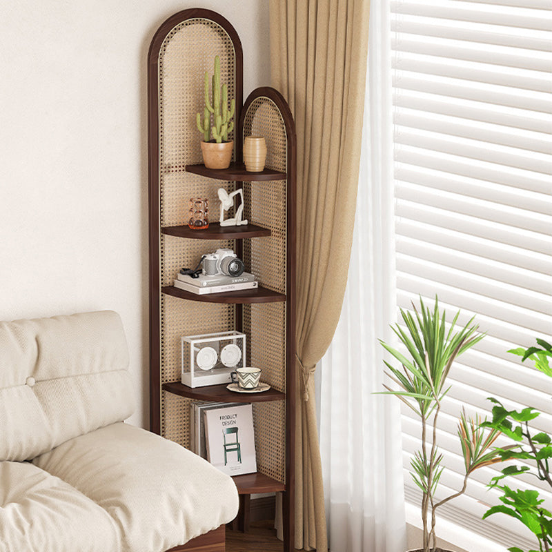 Traditional Chinese Pine Wood PE Arched Corner Shelf Unit 5-Tier For Living Room