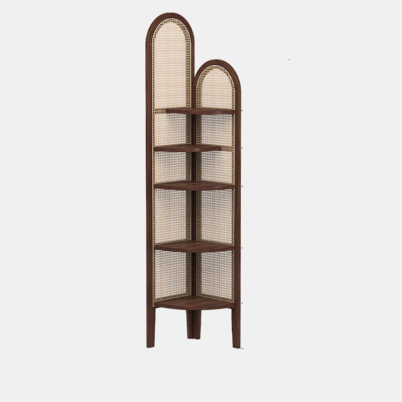 Traditional Chinese Pine Wood PE Arched Corner Shelf Unit 5-Tier For Living Room