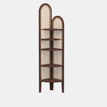 Traditional Chinese Pine Wood PE Arched Corner Shelf Unit 5-Tier For Living Room