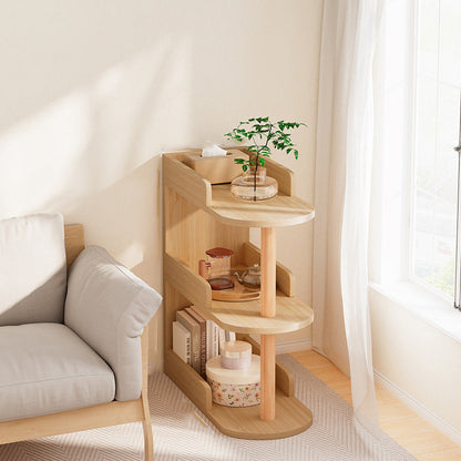 Modern Minimalist MDF Pine Curved Rectangular Storage Shelf 3/4-Tier For Living Room