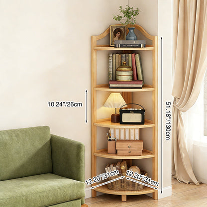 Modern Minimalist Bamboo Fan-Shaped Right-Angle Corner Shelf Unit 3/4/5/6 Tier For Living Room