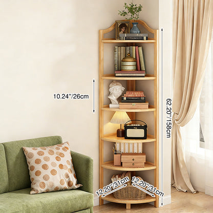 Modern Minimalist Bamboo Fan-Shaped Right-Angle Corner Shelf Unit 3/4/5/6 Tier For Living Room
