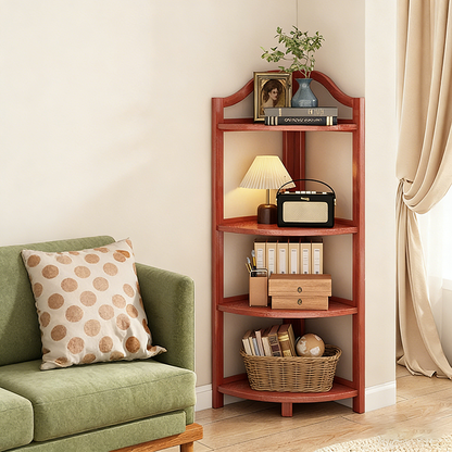 Modern Minimalist Bamboo Fan-Shaped Right-Angle Corner Shelf Unit 3/4/5/6 Tier For Living Room