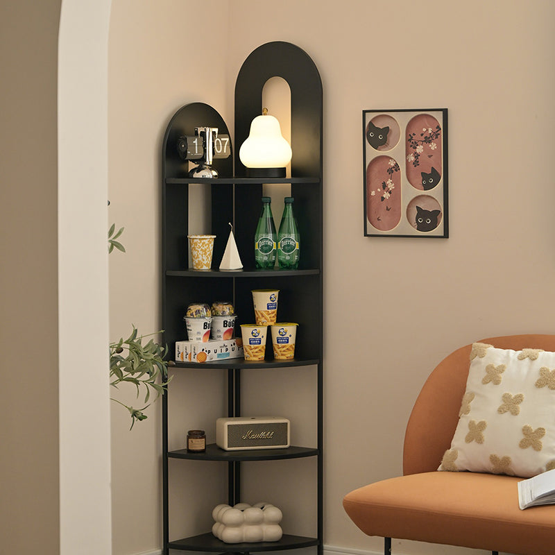 Contemporary Creative Iron Fan-Shaped Curved Corner Shelf Unit 5-Tier For Living Room