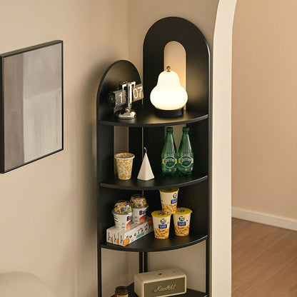 Contemporary Creative Iron Fan-Shaped Curved Corner Shelf Unit 5-Tier For Living Room