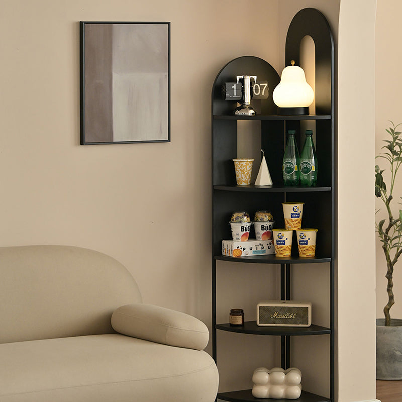 Contemporary Creative Iron Fan-Shaped Curved Corner Shelf Unit 5-Tier For Living Room