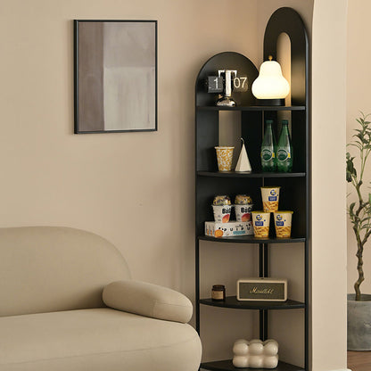 Contemporary Creative Iron Fan-Shaped Curved Corner Shelf Unit 5-Tier For Living Room