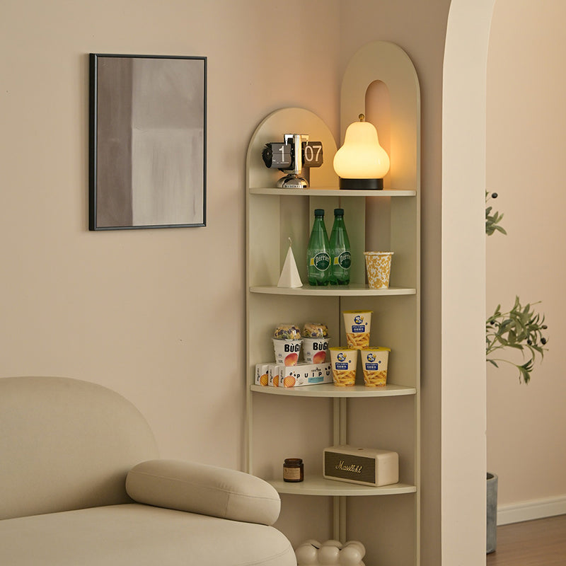 Contemporary Creative Iron Fan-Shaped Curved Corner Shelf Unit 5-Tier For Living Room