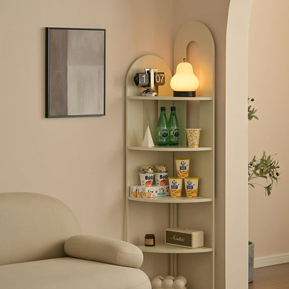 Contemporary Creative Iron Fan-Shaped Curved Corner Shelf Unit 5-Tier For Living Room
