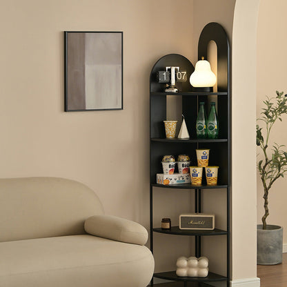 Contemporary Creative Iron Fan-Shaped Curved Corner Shelf Unit 5-Tier For Living Room