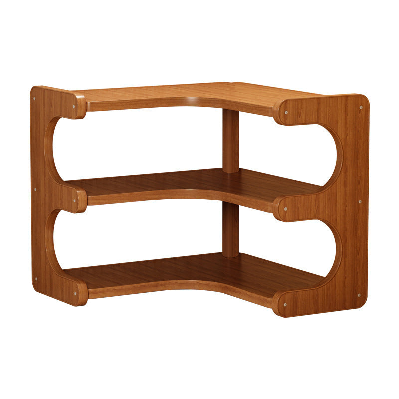 Traditional Vintage Bamboo MDF Right Angle Curved Storage Shelf 2/3-Tiers For Living Room