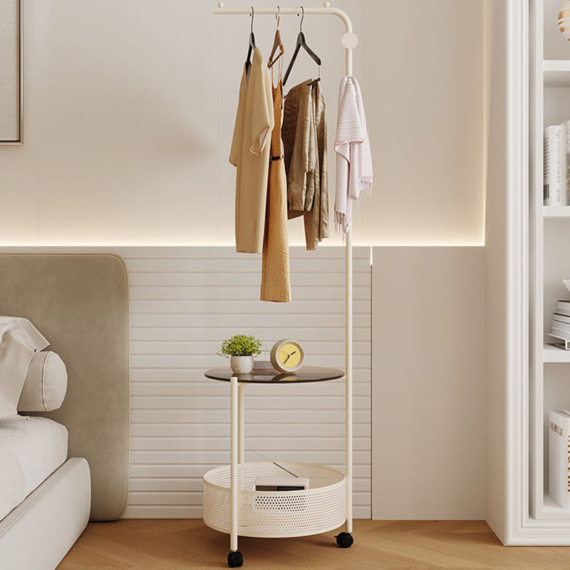 Modern Minimalist Metal Glass Mobile Round Openwork Hall Tree 2 Tier For Bedroom