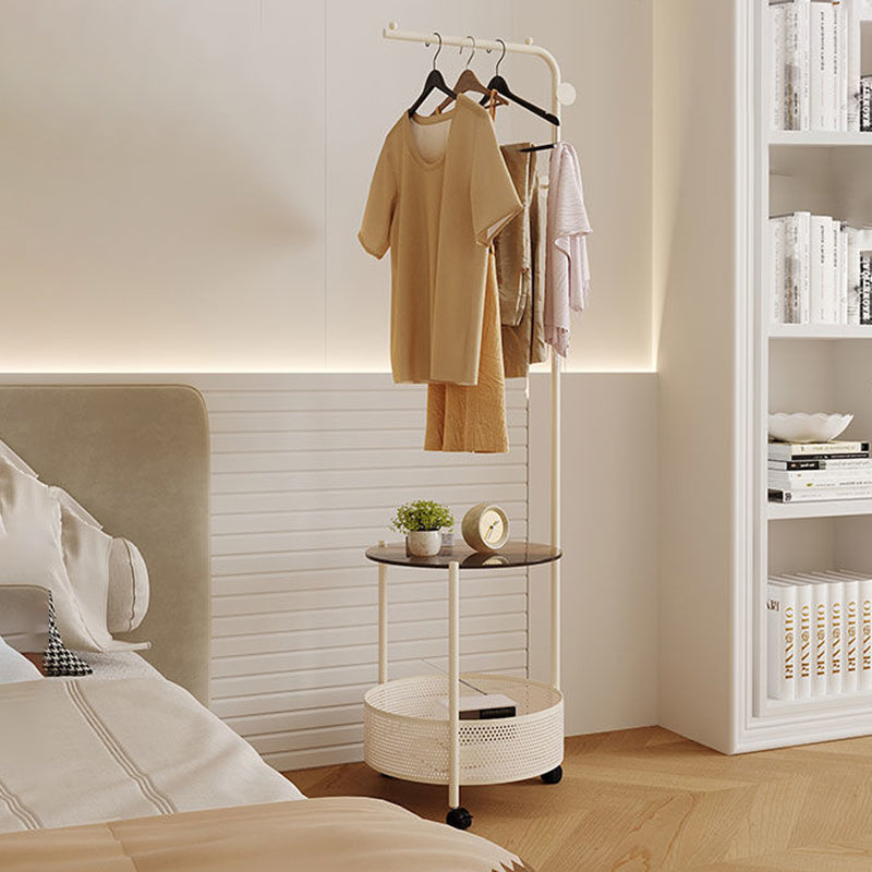 Modern Minimalist Metal Glass Mobile Round Openwork Hall Tree 2 Tier For Bedroom