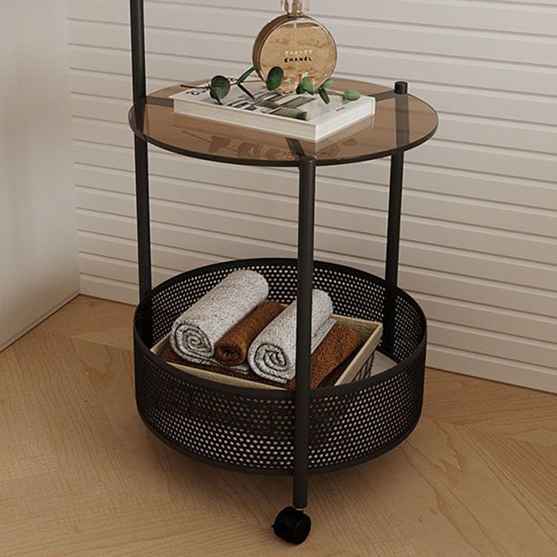 Modern Minimalist Metal Glass Mobile Round Openwork Hall Tree 2 Tier For Bedroom