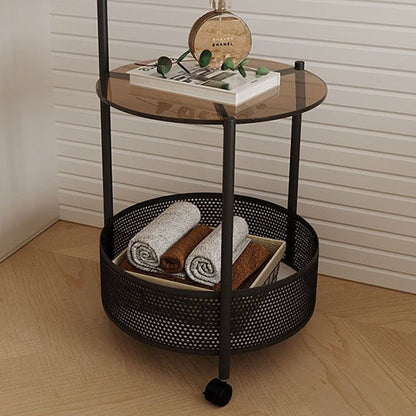 Modern Minimalist Metal Glass Mobile Round Openwork Hall Tree 2 Tier For Bedroom