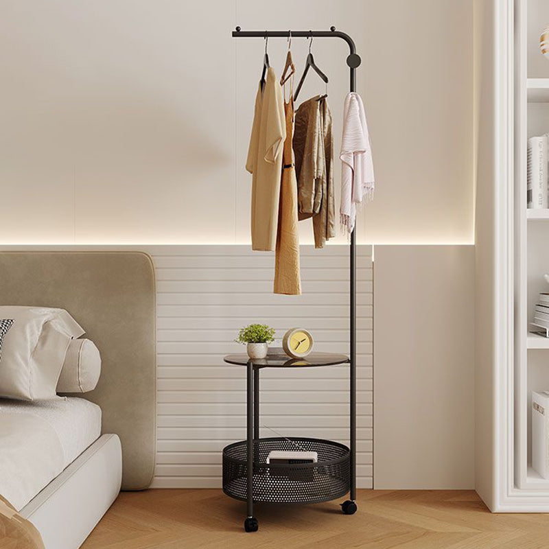 Modern Minimalist Metal Glass Mobile Round Openwork Hall Tree 2 Tier For Bedroom