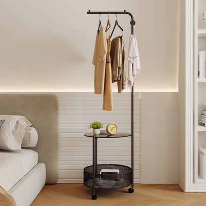 Modern Minimalist Metal Glass Mobile Round Openwork Hall Tree 2 Tier For Bedroom