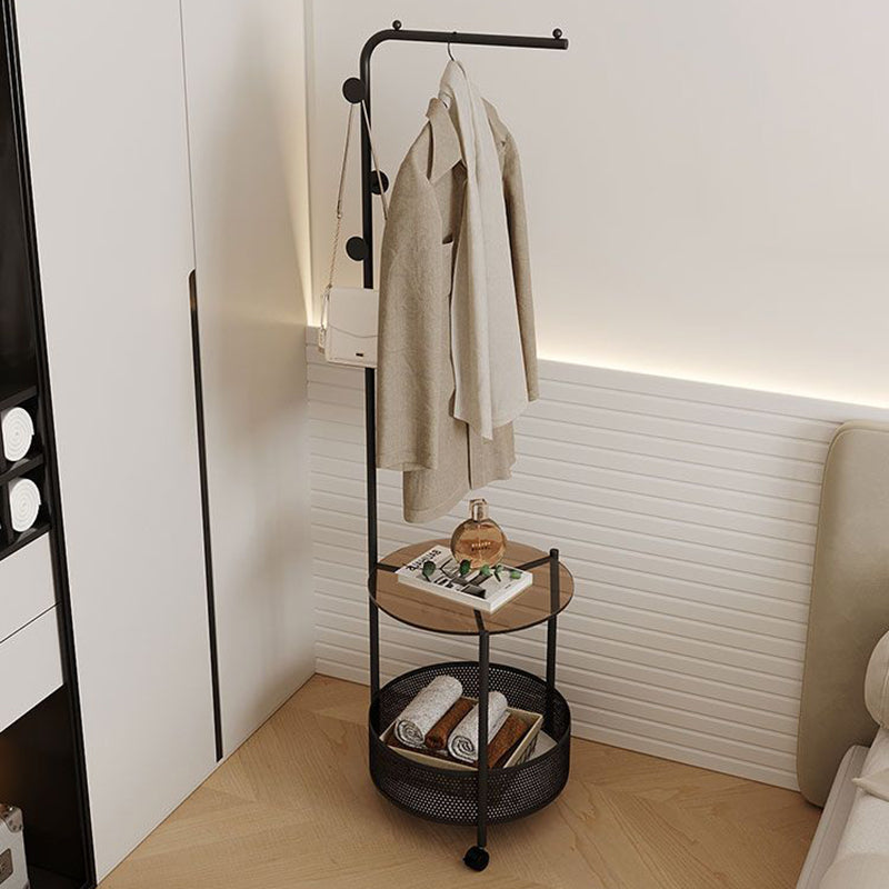 Modern Minimalist Metal Glass Mobile Round Openwork Hall Tree 2 Tier For Bedroom