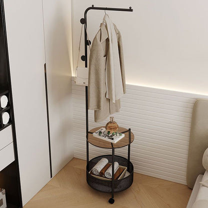 Modern Minimalist Metal Glass Mobile Round Openwork Hall Tree 2 Tier For Bedroom