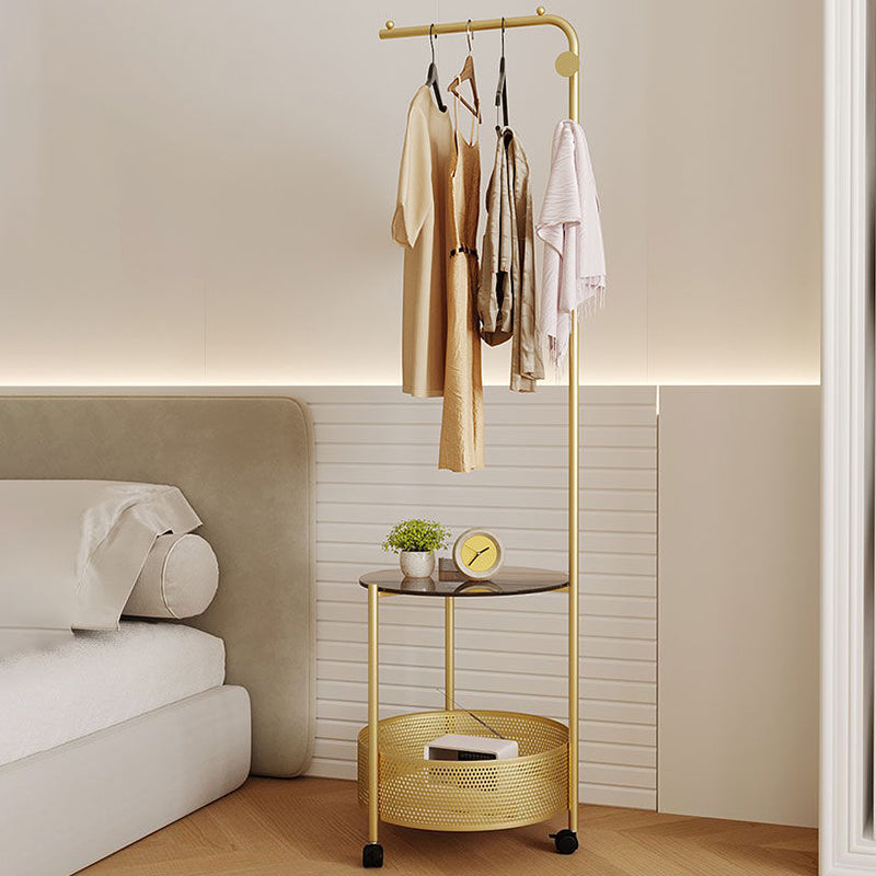 Modern Minimalist Metal Glass Mobile Round Openwork Hall Tree 2 Tier For Bedroom