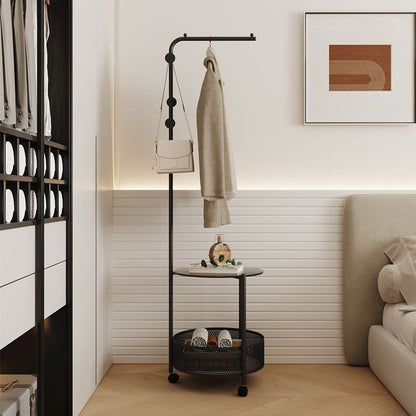 Modern Minimalist Metal Glass Mobile Round Openwork Hall Tree 2 Tier For Bedroom
