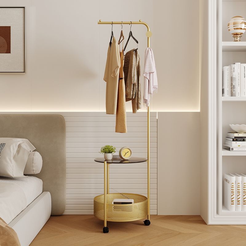 Modern Minimalist Metal Glass Mobile Round Openwork Hall Tree 2 Tier For Bedroom