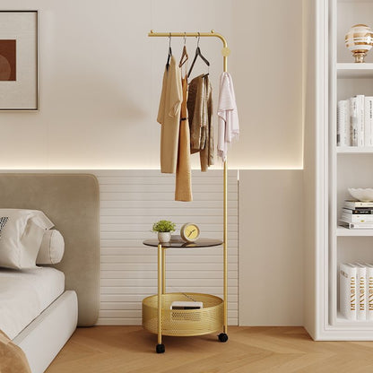 Modern Minimalist Metal Glass Mobile Round Openwork Hall Tree 2 Tier For Bedroom