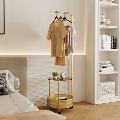 Modern Minimalist Metal Glass Mobile Round Openwork Hall Tree 2 Tier For Bedroom