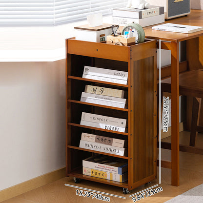Traditional Vintage Bamboo Movable Rectangular Storage Shelf 6 Tier For Living Room