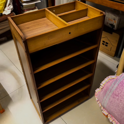 Traditional Vintage Bamboo Movable Rectangular Storage Shelf 6 Tier For Living Room
