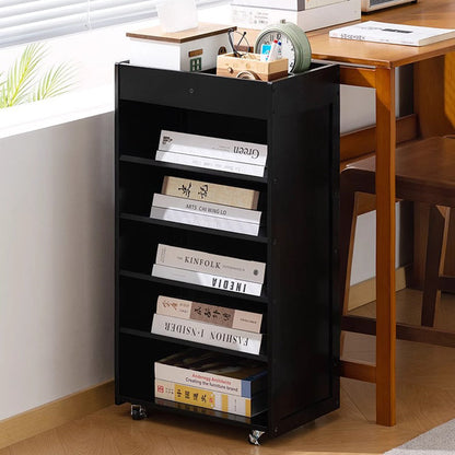 Traditional Vintage Bamboo Movable Rectangular Storage Shelf 6 Tier For Living Room