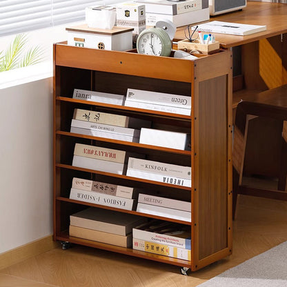 Traditional Vintage Bamboo Movable Rectangular Storage Shelf 6 Tier For Living Room