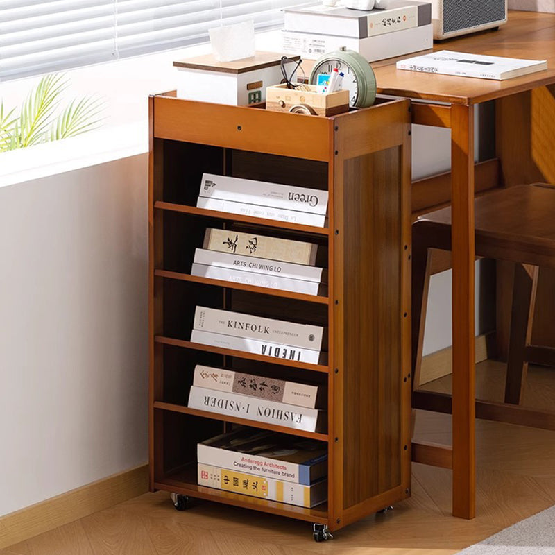 Traditional Vintage Bamboo Movable Rectangular Storage Shelf 6 Tier For Living Room