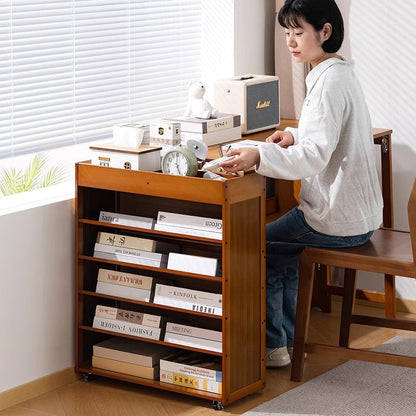 Traditional Vintage Bamboo Movable Rectangular Storage Shelf 6 Tier For Living Room