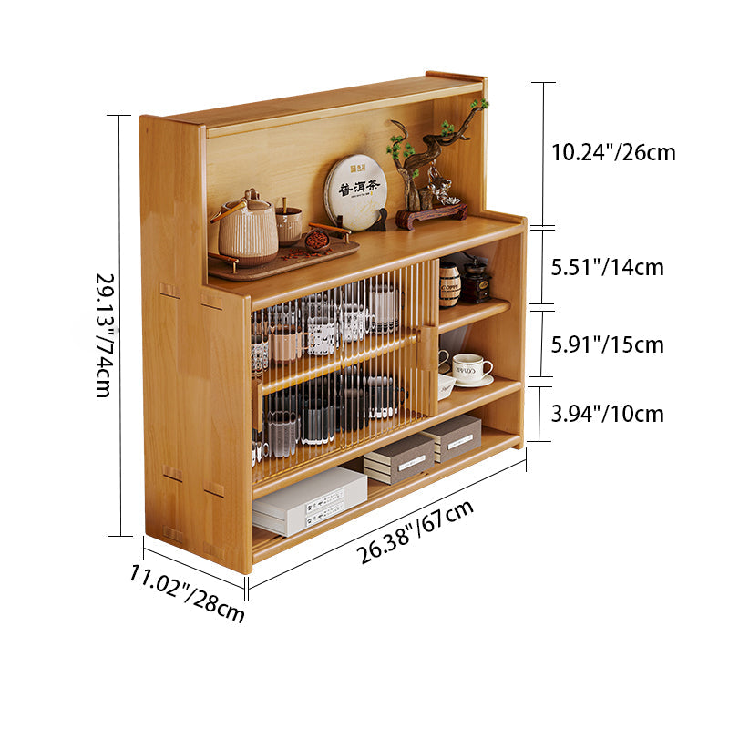 Traditional Vintage Rubberwood Glass Rounded Rectangular Storage Shelf 3/4 Tier For Bedroom