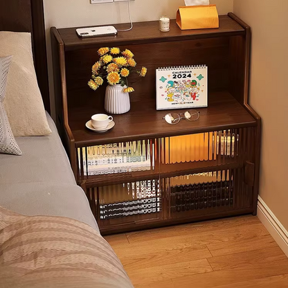 Traditional Vintage Rubberwood Glass Rounded Rectangular Storage Shelf 3/4 Tier For Bedroom