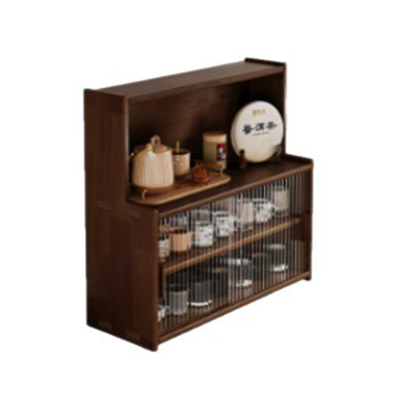 Traditional Vintage Rubberwood Glass Rounded Rectangular Storage Shelf 3/4 Tier For Bedroom