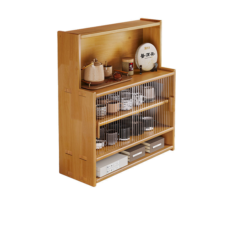 Traditional Vintage Rubberwood Glass Rounded Rectangular Storage Shelf 3/4 Tier For Bedroom