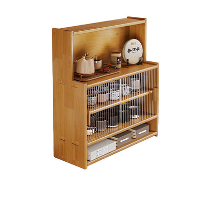 Traditional Vintage Rubberwood Glass Rounded Rectangular Storage Shelf 3/4 Tier For Bedroom