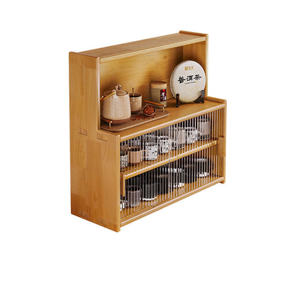 Traditional Vintage Rubberwood Glass Rounded Rectangular Storage Shelf 3/4 Tier For Bedroom