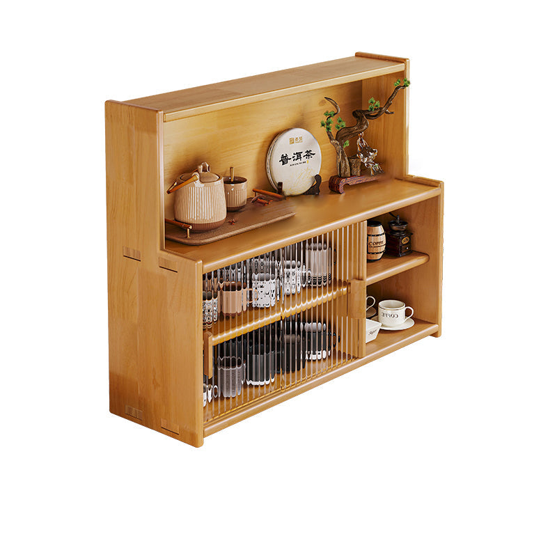Traditional Vintage Rubberwood Glass Rounded Rectangular Storage Shelf 3/4 Tier For Bedroom