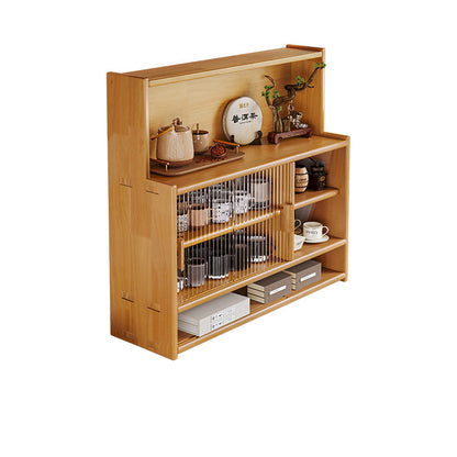 Traditional Vintage Rubberwood Glass Rounded Rectangular Storage Shelf 3/4 Tier For Bedroom