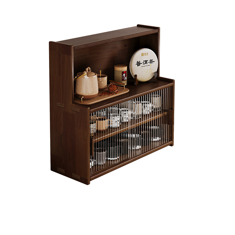 Traditional Vintage Rubberwood Glass Rounded Rectangular Storage Shelf 3/4 Tier For Bedroom