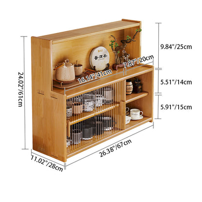 Traditional Vintage Rubberwood Glass Rounded Rectangular Storage Shelf 3/4 Tier For Bedroom