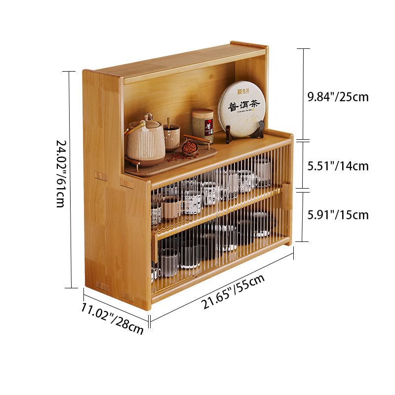 Traditional Vintage Rubberwood Glass Rounded Rectangular Storage Shelf 3/4 Tier For Bedroom