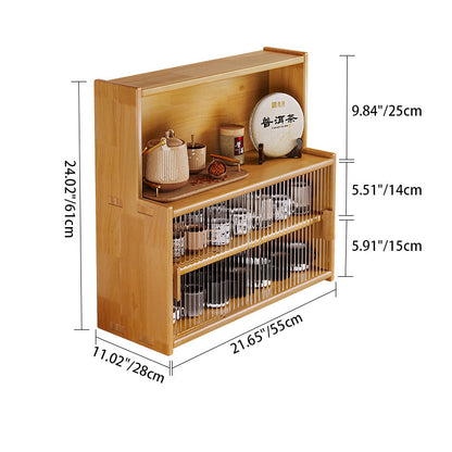Traditional Vintage Rubberwood Glass Rounded Rectangular Storage Shelf 3/4 Tier For Bedroom