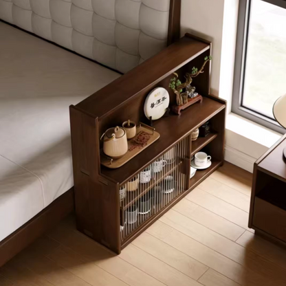 Traditional Vintage Rubberwood Glass Rounded Rectangular Storage Shelf 3/4 Tier For Bedroom