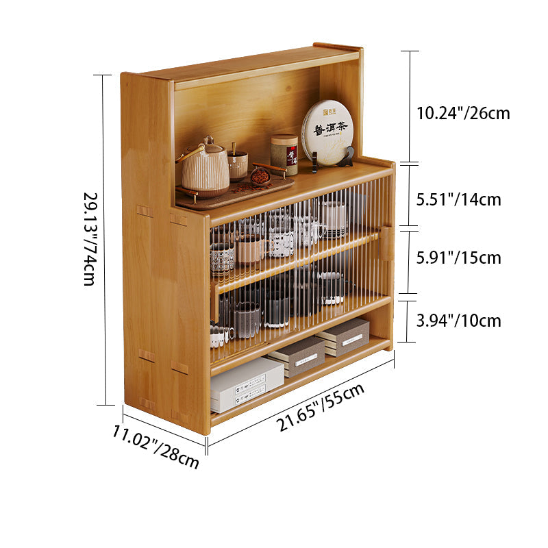 Traditional Vintage Rubberwood Glass Rounded Rectangular Storage Shelf 3/4 Tier For Bedroom